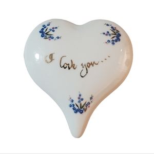 Vintage Lefton Porcelain Heart Shaped Trinket Box W Lid‎ "I love you"